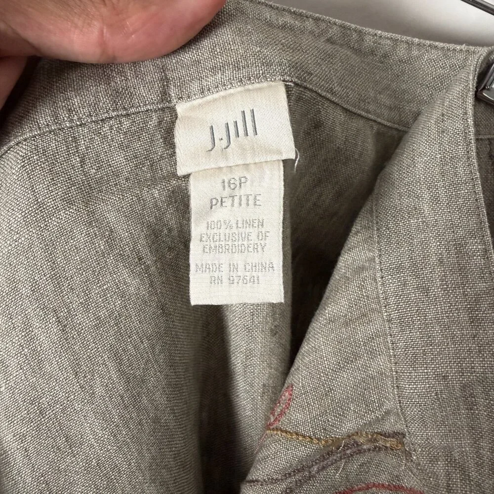 2/$30 J Jill Linen Tan Embroidered Skirt 16P